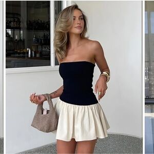 Black & White Dress - Patchwork Bustier Backless Short Dress Commense - NEW